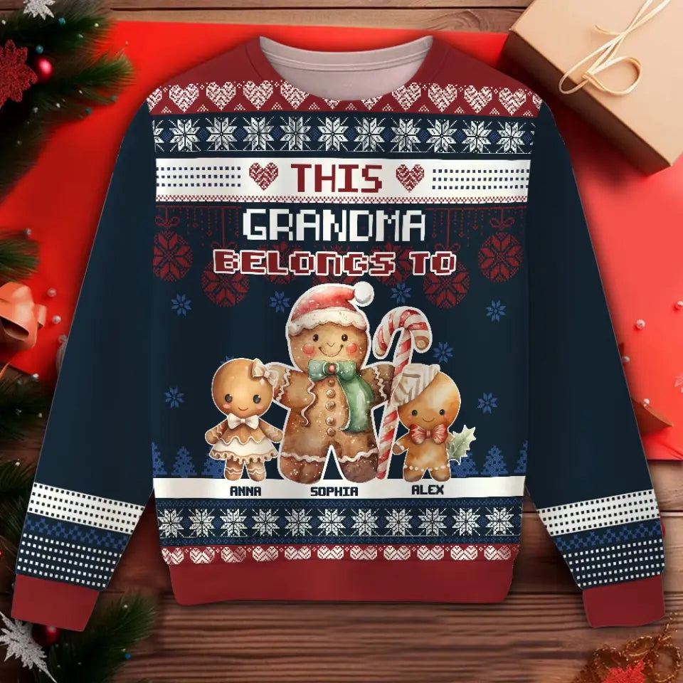 Personalized This Grandma Belongs To Ugly Sweater Printed HTHHN23635