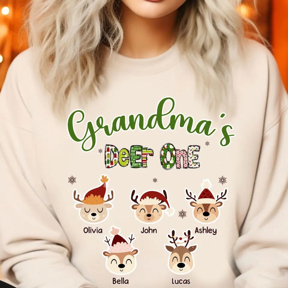 Personalized Grandma's Deer One Kid Names Sweatshirt or T-shirt Printed HTHVQ23642