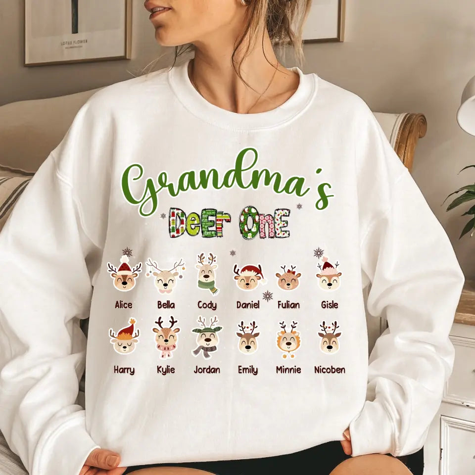 Personalized Grandma's Deer One Kid Names Sweatshirt or T-shirt Printed HTHVQ23642