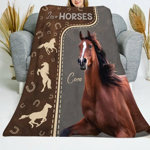 Personalized Love Horses Custom Name Horse Lovers Gift Sherpa or Fleece Blanket Printed HN23648