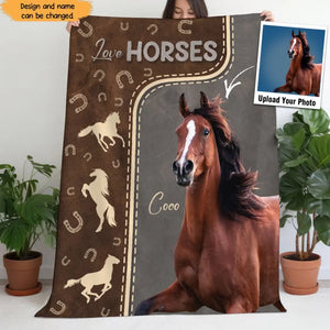 Personalized Love Horses Custom Name Horse Lovers Gift Sherpa or Fleece Blanket Printed HN23648