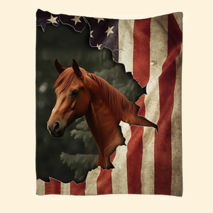 Personalized Upload Your Horse Photo US Flag Sherpa or Fleece Blanket Printed PTN23659