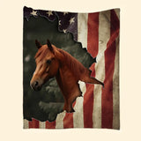 Personalized Upload Your Horse Photo US Flag Sherpa or Fleece Blanket Printed PTN23659