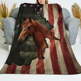 Personalized Upload Your Horse Photo US Flag Sherpa or Fleece Blanket Printed PTN23659