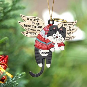 Personalized I Can Even Fly With My New Wings Cat Memorial Wooden Ornament Printed LDMPTN23677