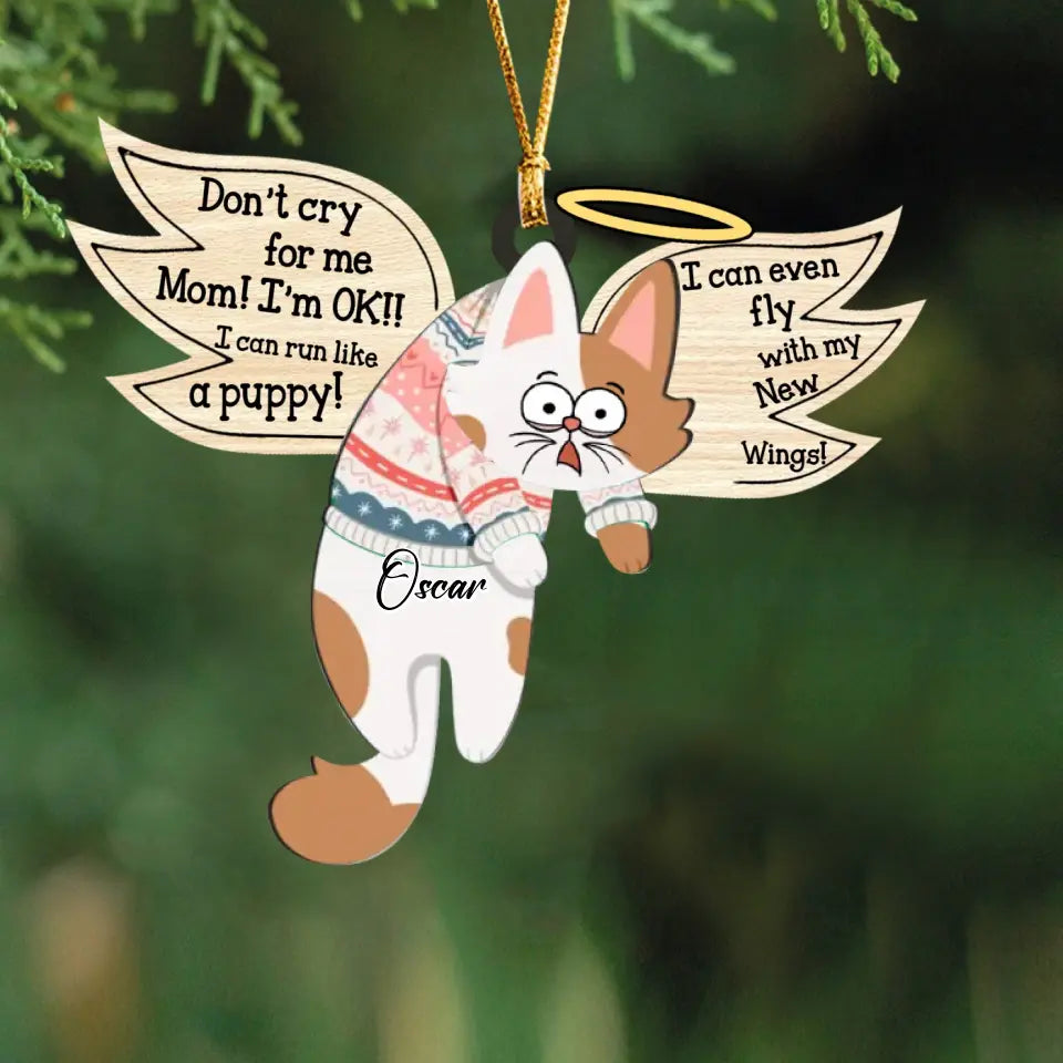 Personalized I Can Even Fly With My New Wings Cat Memorial Wooden Ornament Printed LDMPTN23677