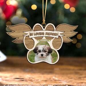 Personalized Upload Your Dog Photo In Loving Memory Wooden Ornament Printed PTN23680