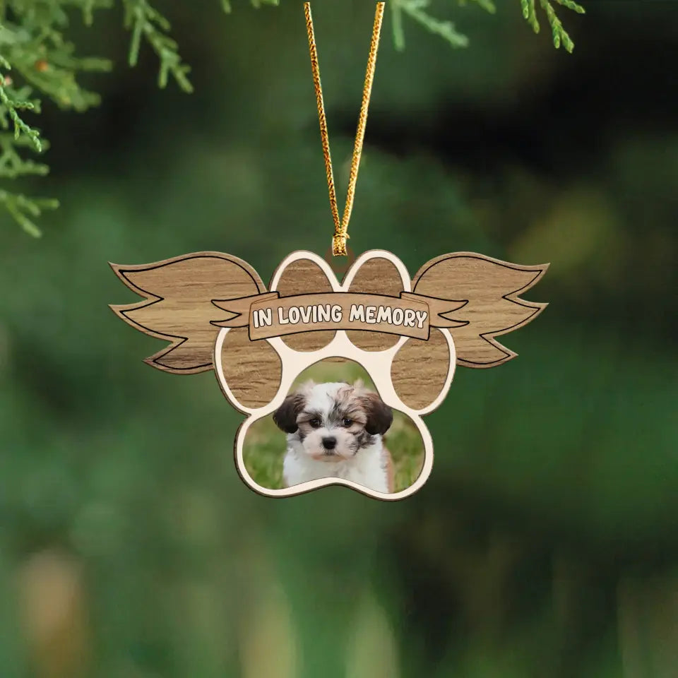 Personalized Upload Your Dog Photo In Loving Memory Wooden Ornament Printed PTN23680