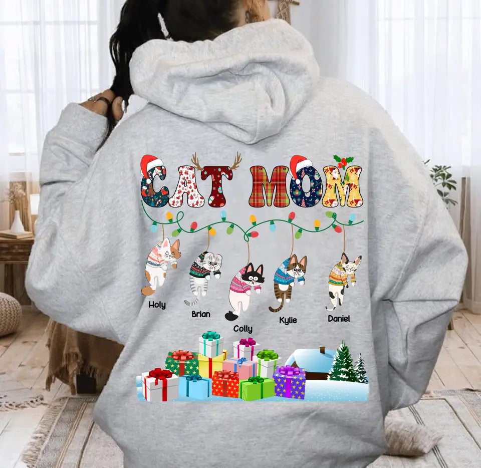 Personalized Cat Mom Hanging Cat Christmas Gift Hoodie 2D Printed MTKVH23694