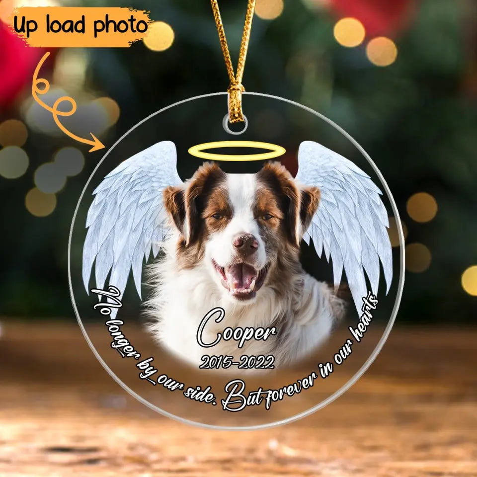 Personalized Upload Your Dog Photo Custom Name No Longer By Our Side But Forever In Our Hearts Acrylic Ornament Printed QTPN23709