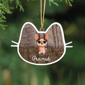 Personalized Cat Cute Xmas Cat Wooden Ornament 2 Layer Printed VQ23711