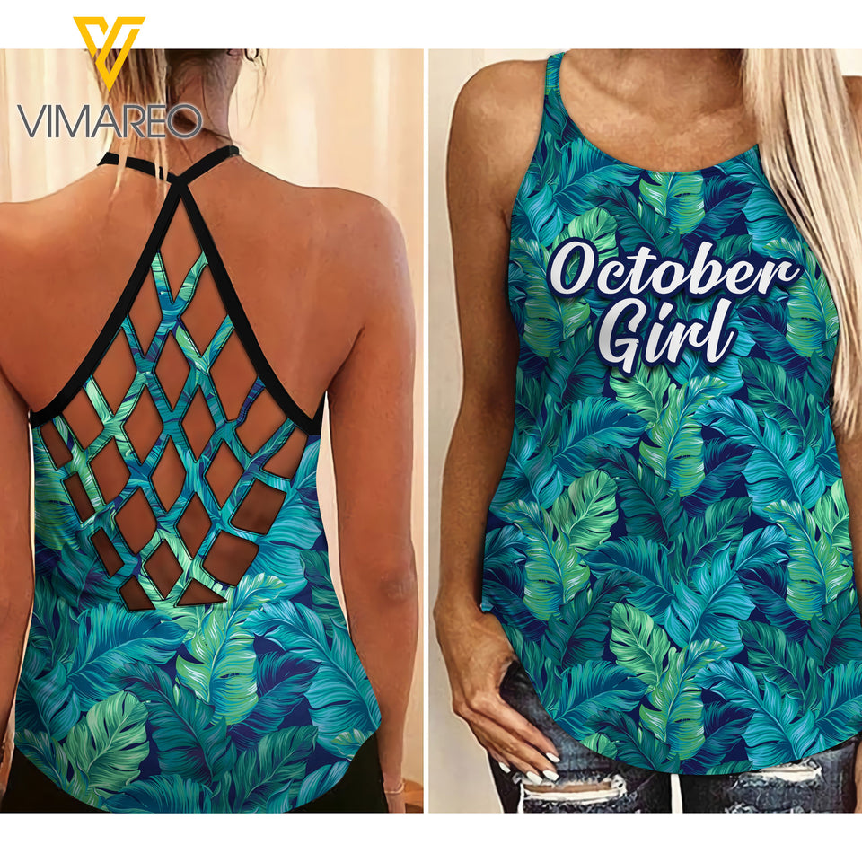 OCTOBER GIRL HAWAII PATTERN CRISS-CROSS TANK TOP