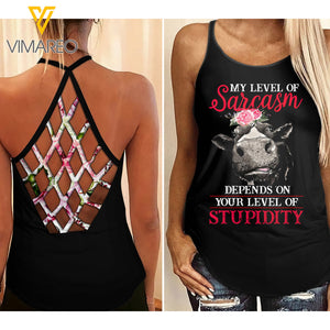 Cow Criss-Cross Open Back Camisole Tank Top MAY-HQ13
