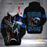 PERSONALIZED NOVEMBER GIRL HOODIE 3D PRINTED OCT-QH04