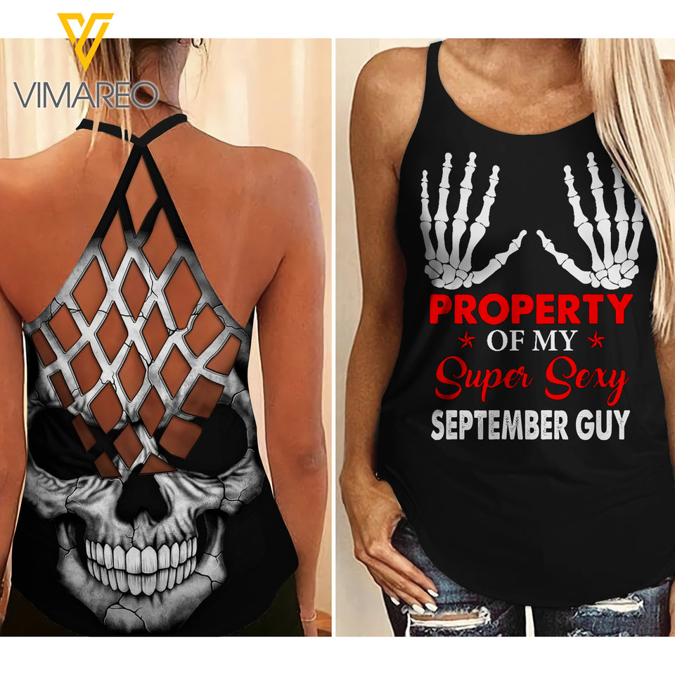 Property Of My Super Sexy September Guy Criss-Cross Open Back Camisole Tank Top SEP-QH07
