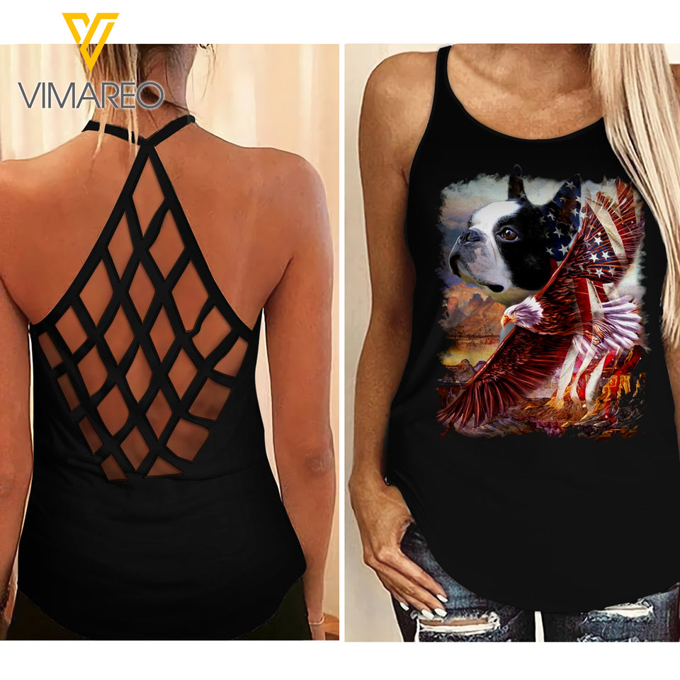 French Bulldog Criss-Cross Open Back Camisole Tank Top APR-QH22