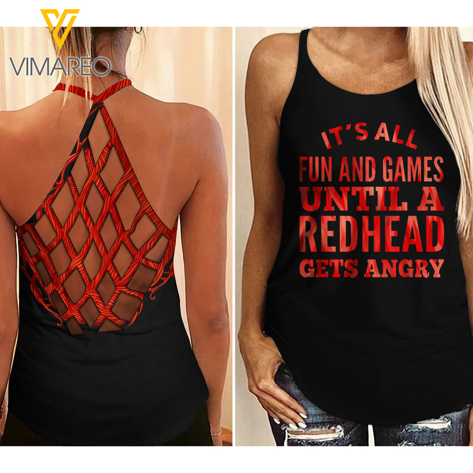 Red head Criss-Cross Open Back Camisole Tank Top MAR-MA22