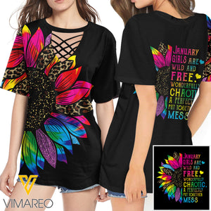KHMD JANUARY GIRL SUNFLOWER 3D Printed Lace up T-Shirt 2206