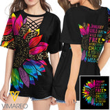 KHMD JANUARY GIRL SUNFLOWER 3D Printed Lace up T-Shirt 2206
