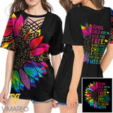 KHMD APRIL GIRL SUNFLOWER 3D Printed Lace up T-Shirt 2206