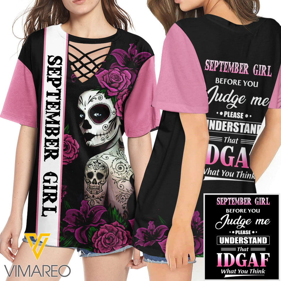 KHMD OCTOBER GIRL 3D Printed Lace up T-Shirt 2306