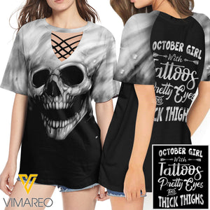 KHMD OCTOBER GIRL SUNFLOWER 3D Printed Lace up T-Shirt 2806