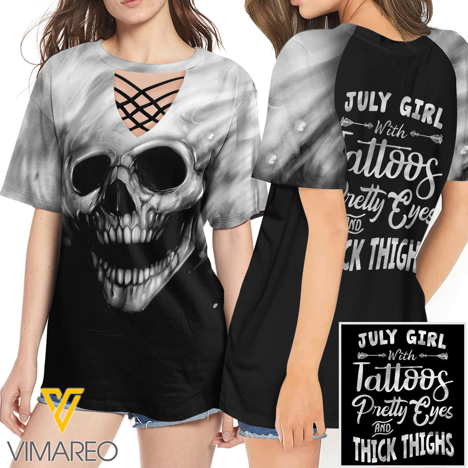 KHMD JULY GIRL SUNFLOWER 3D Printed Lace up T-Shirt 2806