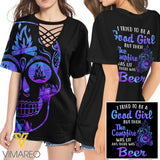 KHMD BEER GOOD GIRL 3D Printed Lace up T-Shirt 2806