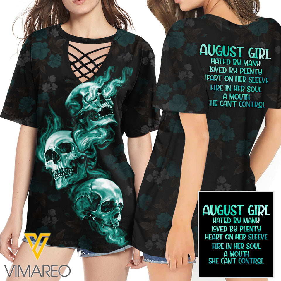 KHMD AUGUST GIRL HATED BY MANY 3D Printed Lace up T-Shirt 2106