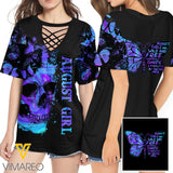 KHMD AUGUST GIRL SKULL 3D Printed Lace up T-Shirt 2206