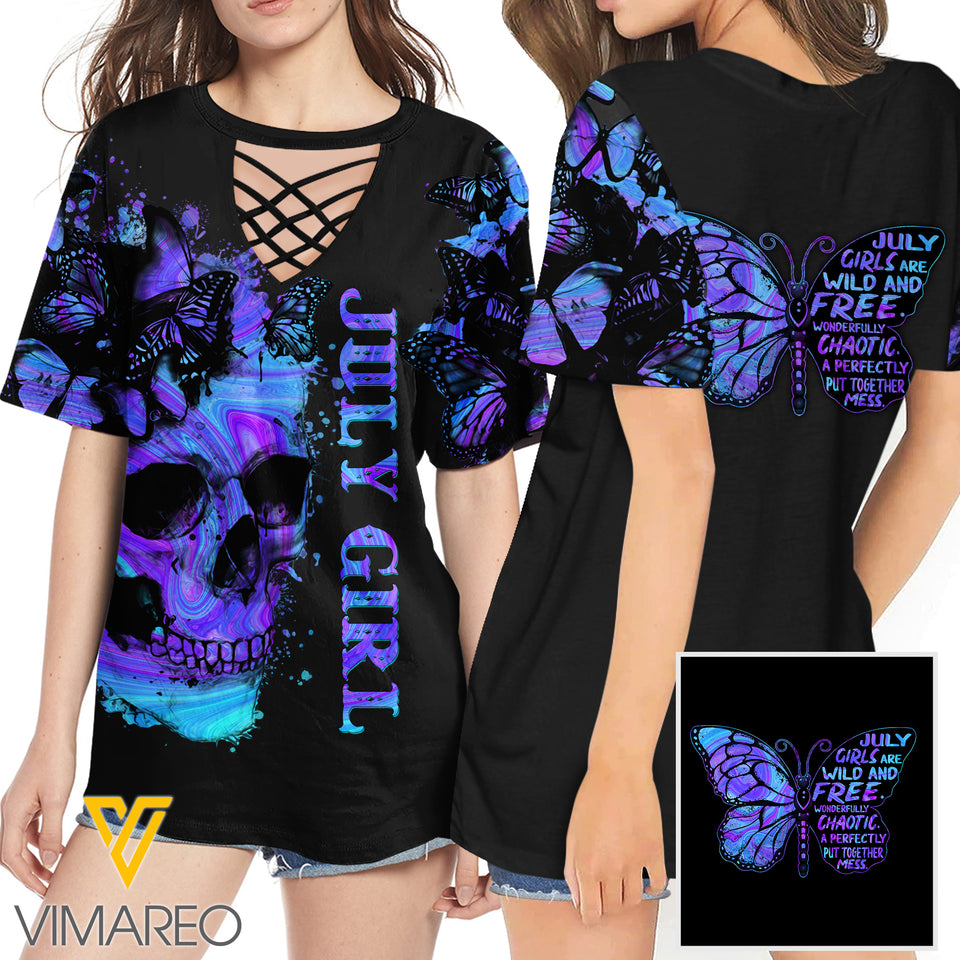 KHMD JULY GIRL SKULL 3D Printed Lace up T-Shirt 2206