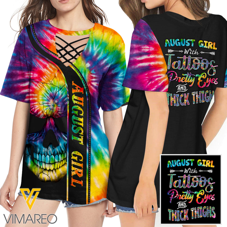 KHMD AUGUST GIRL THICK THIGHS 3D Printed Lace up T-Shirt 2106