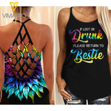 KHMD WARNING BESTIE SUNFLOWER Girl Criss-Cross Tank Top