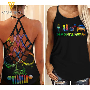 KHMD I AM SIMPLE WOMAN WINE Criss-Cross Tank Top