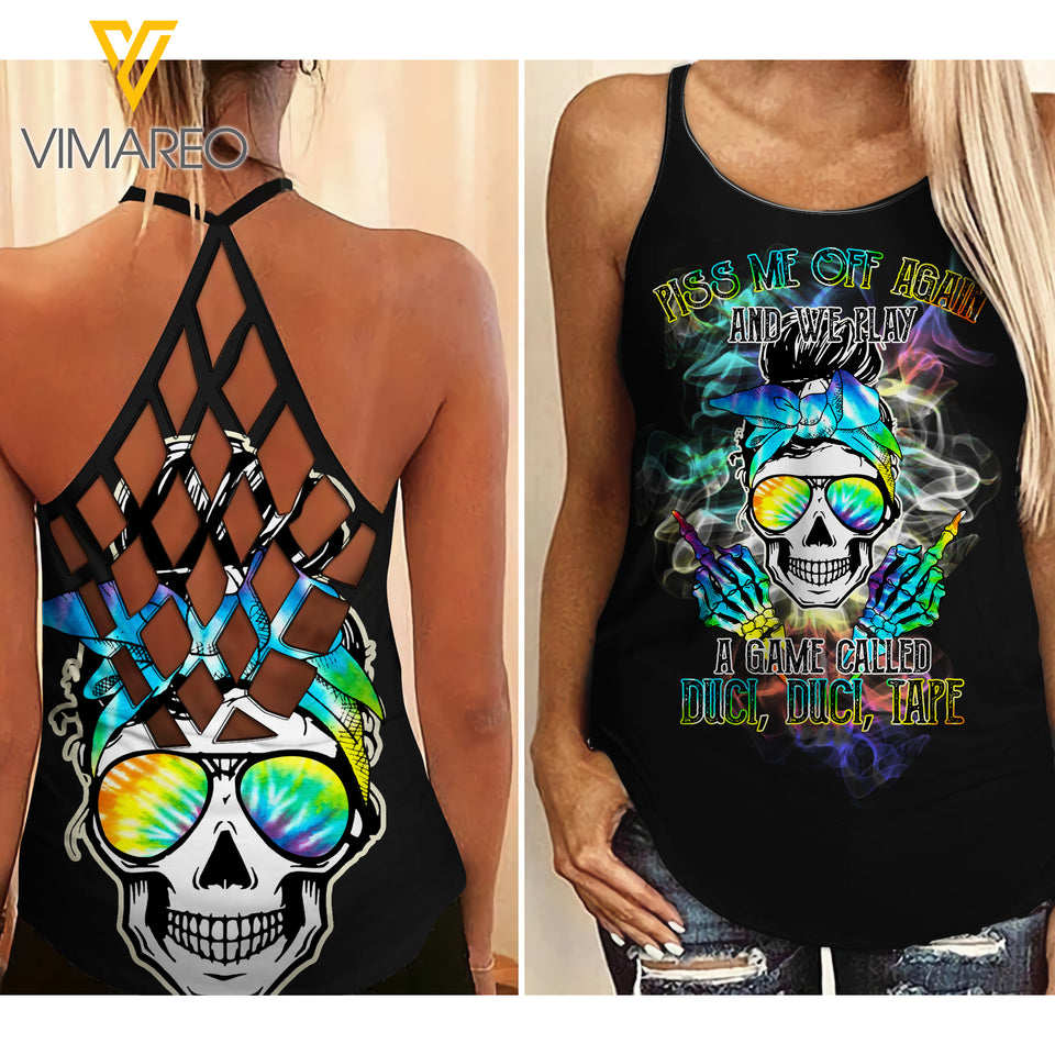 PISS ME OFF AGAIN SKULL CRISS-CROSS TANK TOP