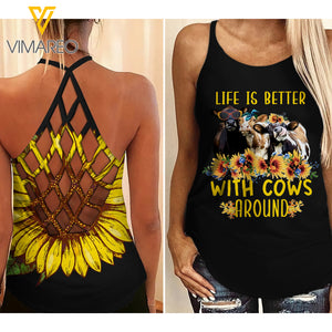 COWS GIRL CRISS-CROSS OPEN BACK CAMISOLE TANK TOP