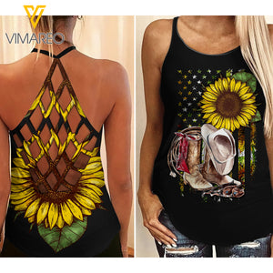 COUNTRY GIRL SUNFLOWER CRISS-CROSS TANK TOP