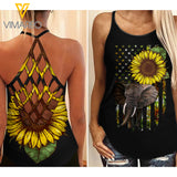 ELEPHANT SUNFLOWER CRISS-CROSS OPEN BACK CAMISOLE TANK TOP