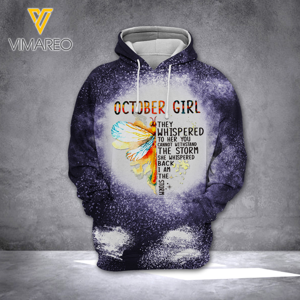 October Girl Bleached Hoodie Printed 3 Colors NEY27Q