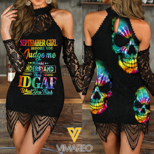 SEPTEMBER GIRL TIE DYE  LACE CUTOUT SHOULDER BODYCON NEYQ18