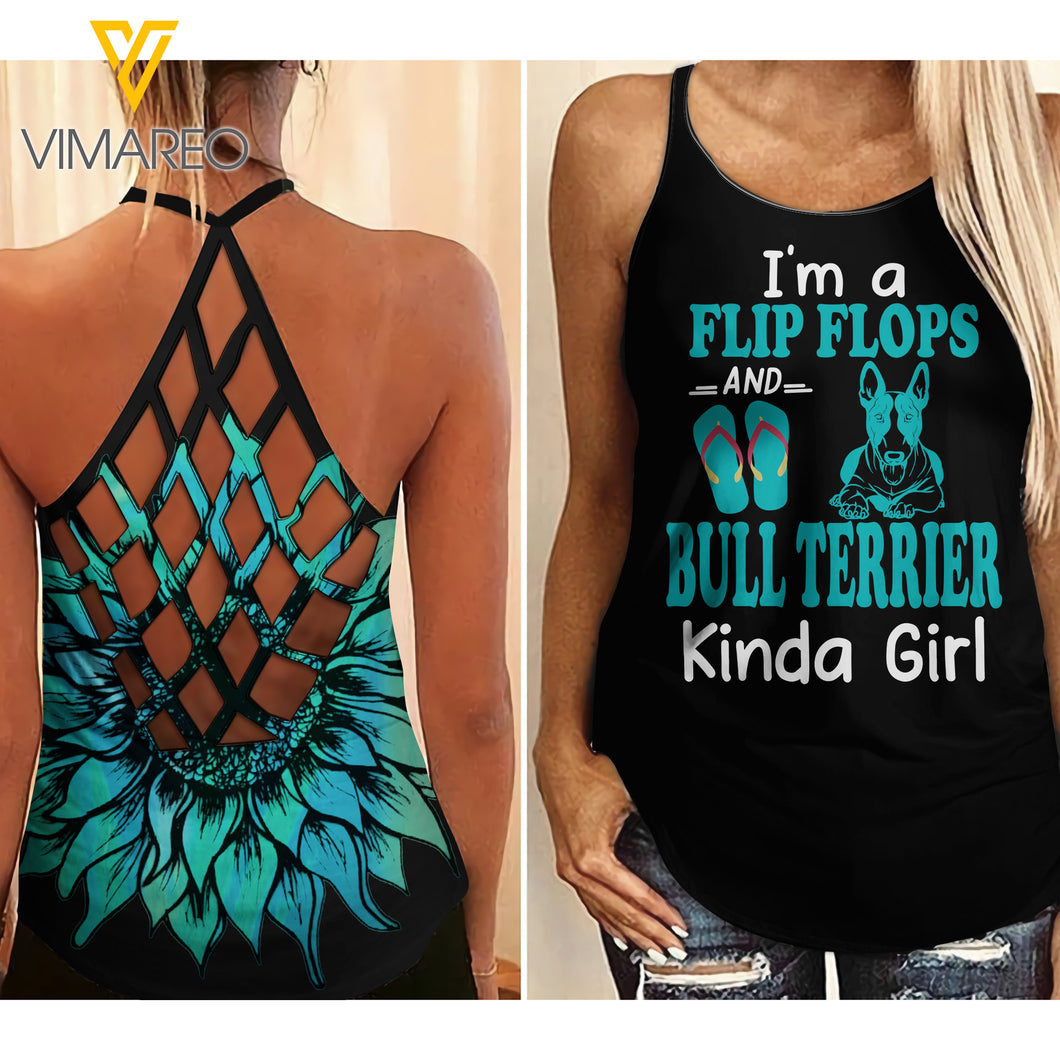 Bull Terrier Kinda Girl Criss-Cross Open Back Camisole Tank Top