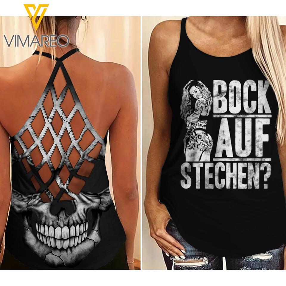 Tätowierte Frau Criss-Cross Open Back Camisole Tank Top NEYN13