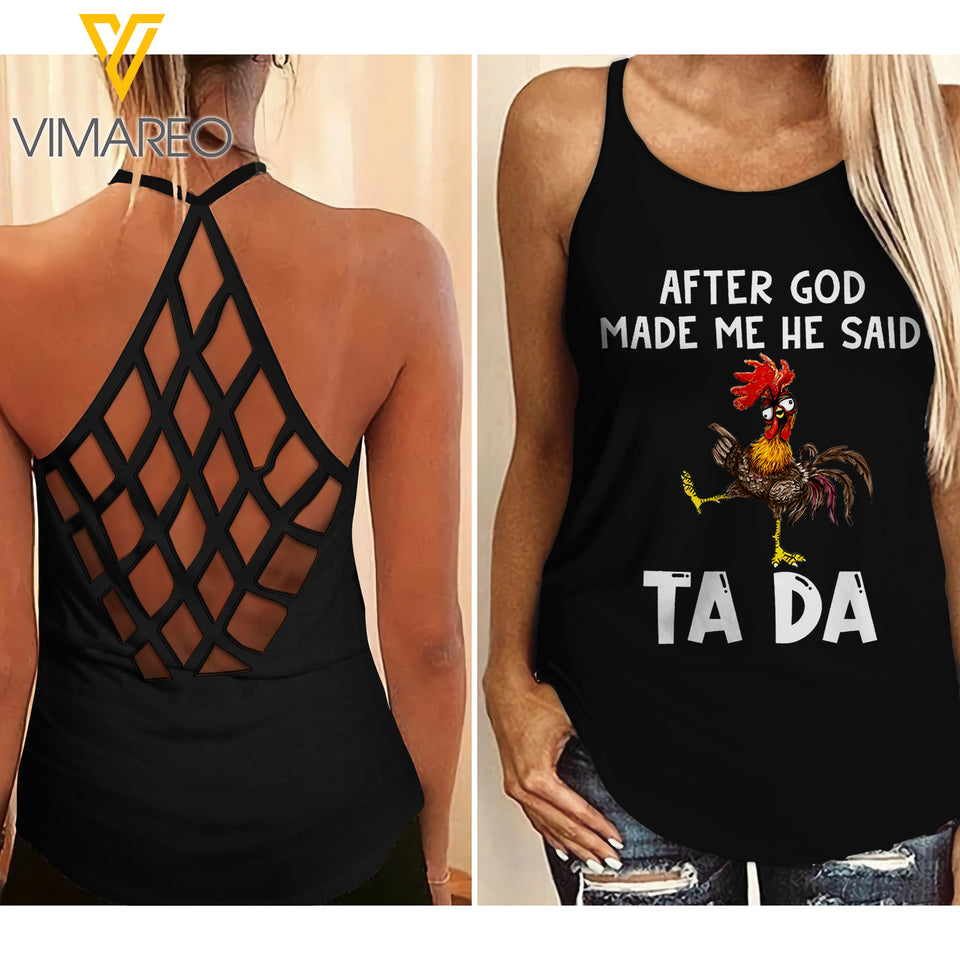 Rooster Ta Da Criss-Cross Open Back Camisole Tank Top NEYQ13