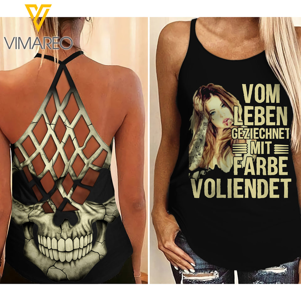 Tätowierte Frau Criss-Cross Open Back Camisole Tank Top YYNN13