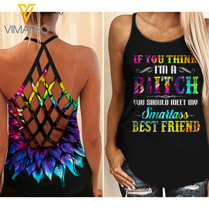 MY SMARTASS BEST FRIEND Criss-Cross Open Back Camisole Tank Top  VMYY