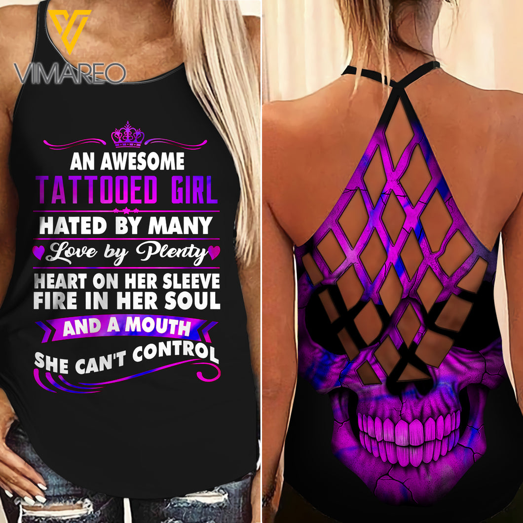 An Awesome Tattooed Girl  Criss-Cross Open Back Camisole Tank Top