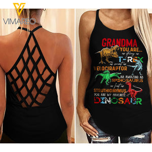 GRANDMA DINOSAUR Criss-Cross Open Back Camisole Tank Top