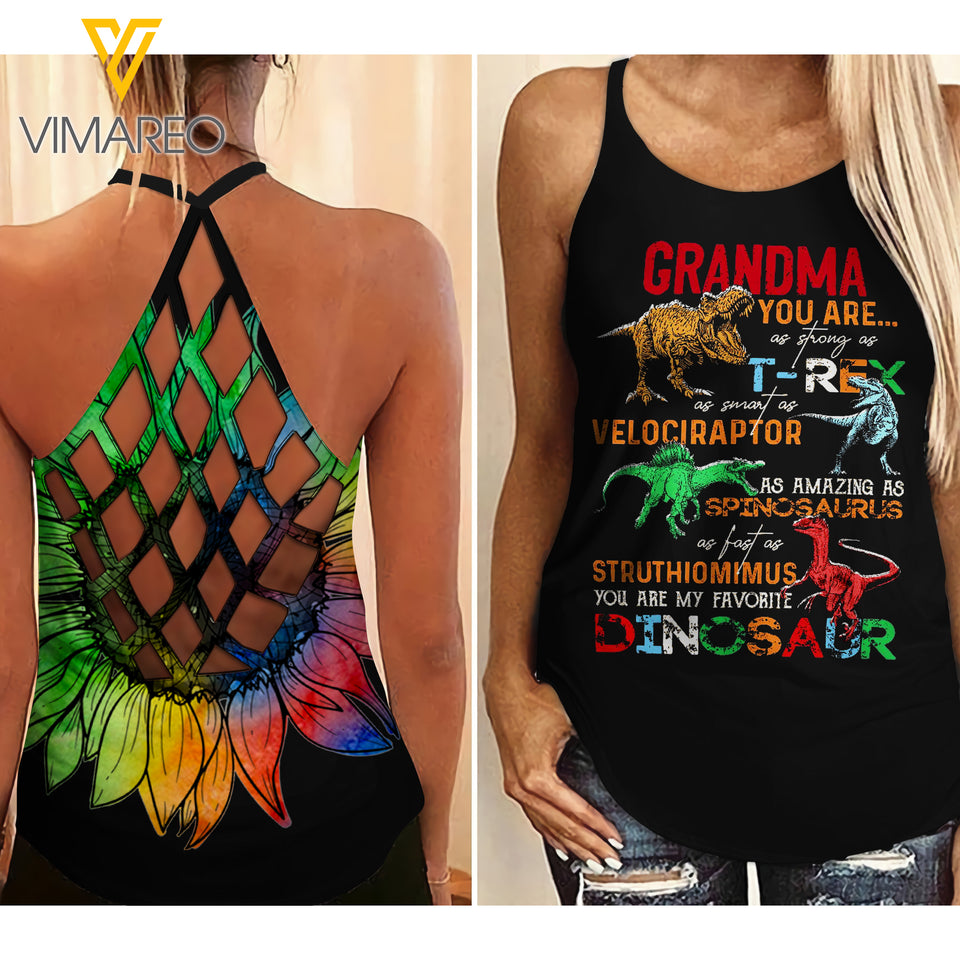 GRANDMA DINOSAUR Criss-Cross Open Back Camisole Tank Top