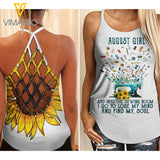 August Girl Love Sewing and Sunflower Criss-Cross Open Back Camisole Tank Top