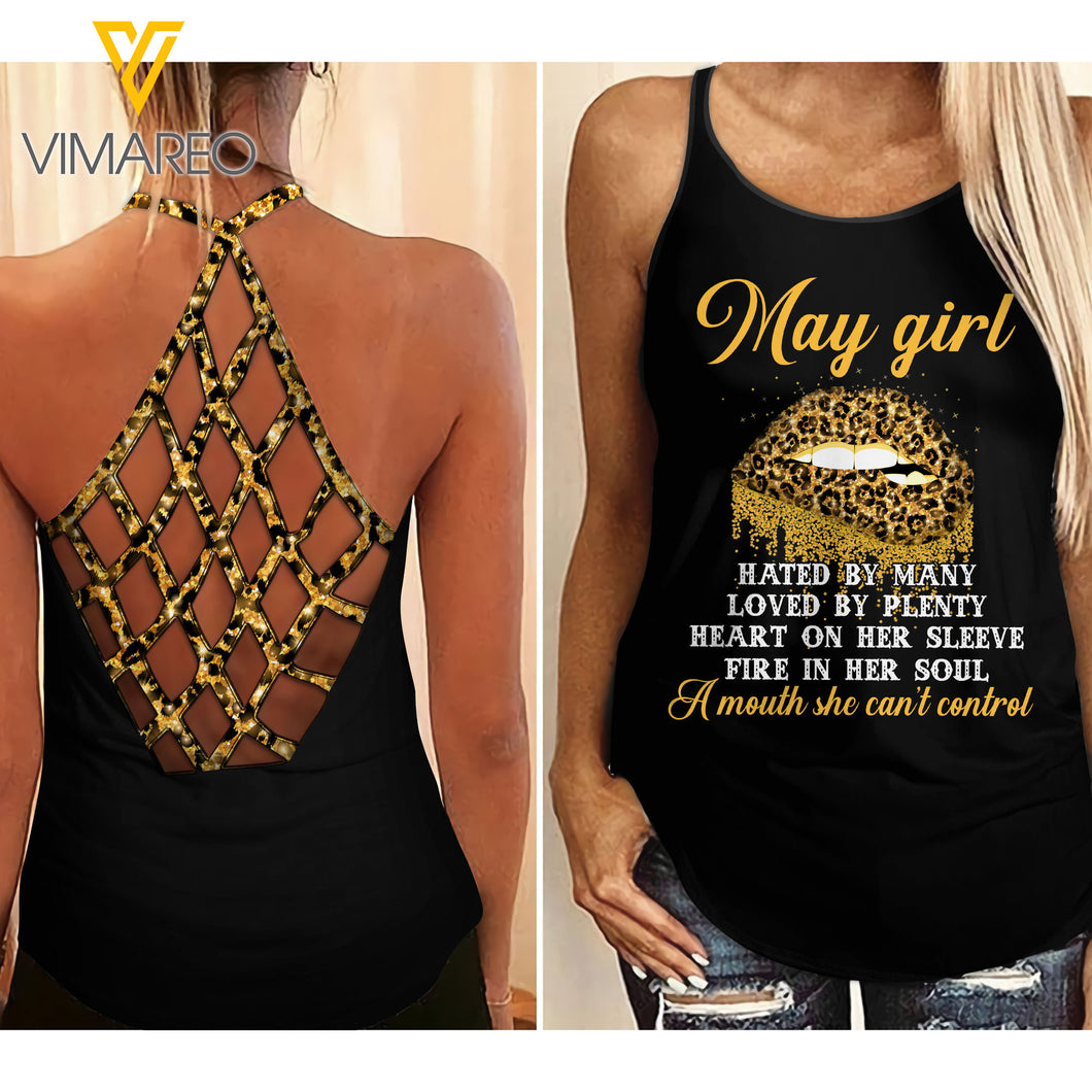 May Girl Tattoos Criss-Cross Open Back Camisole Tank Top 1503NGBQ